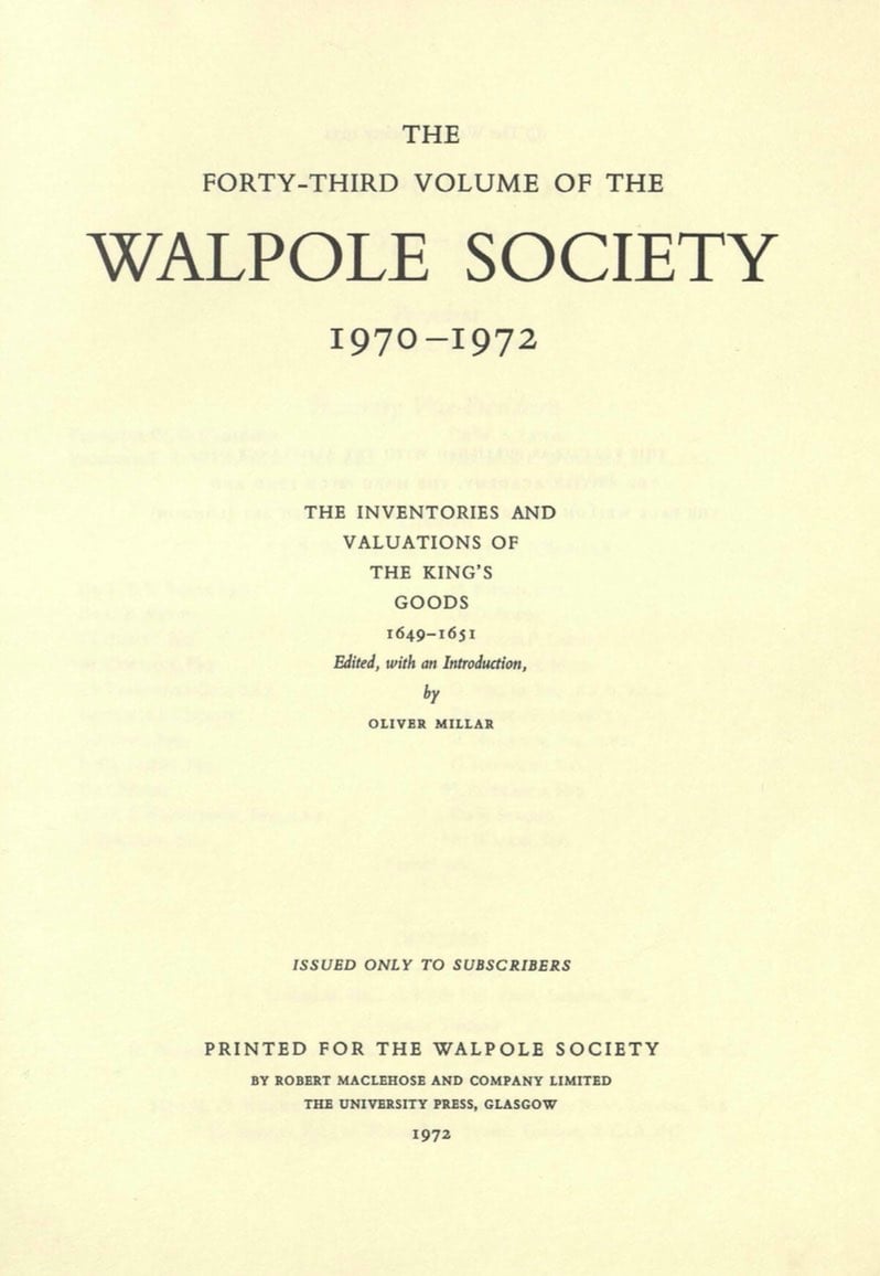 Title page of the 1972 Walpole Society transcription of the Sale Inventory